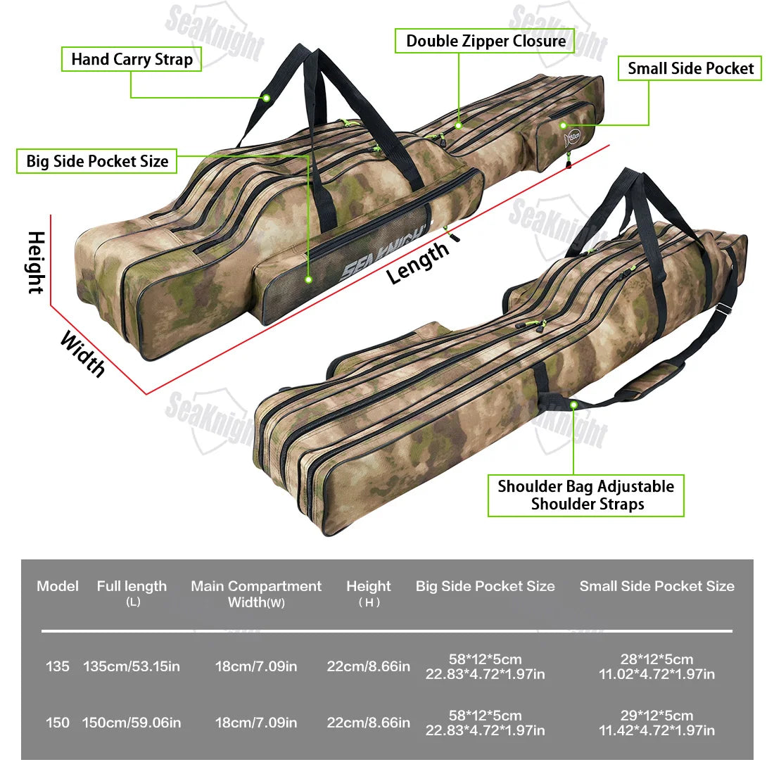 Fishing Rod Bag Portable 3-Layer Foldable Storage Case for Reel Tackle Gear
