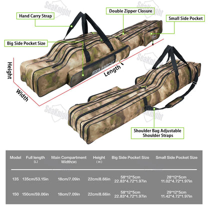 Fishing Rod Bag Portable 3-Layer Foldable Storage Case for Reel Tackle Gear