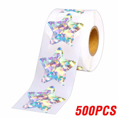 500Pcs Holographic Star Stickers Reward Labels School Teacher Kids