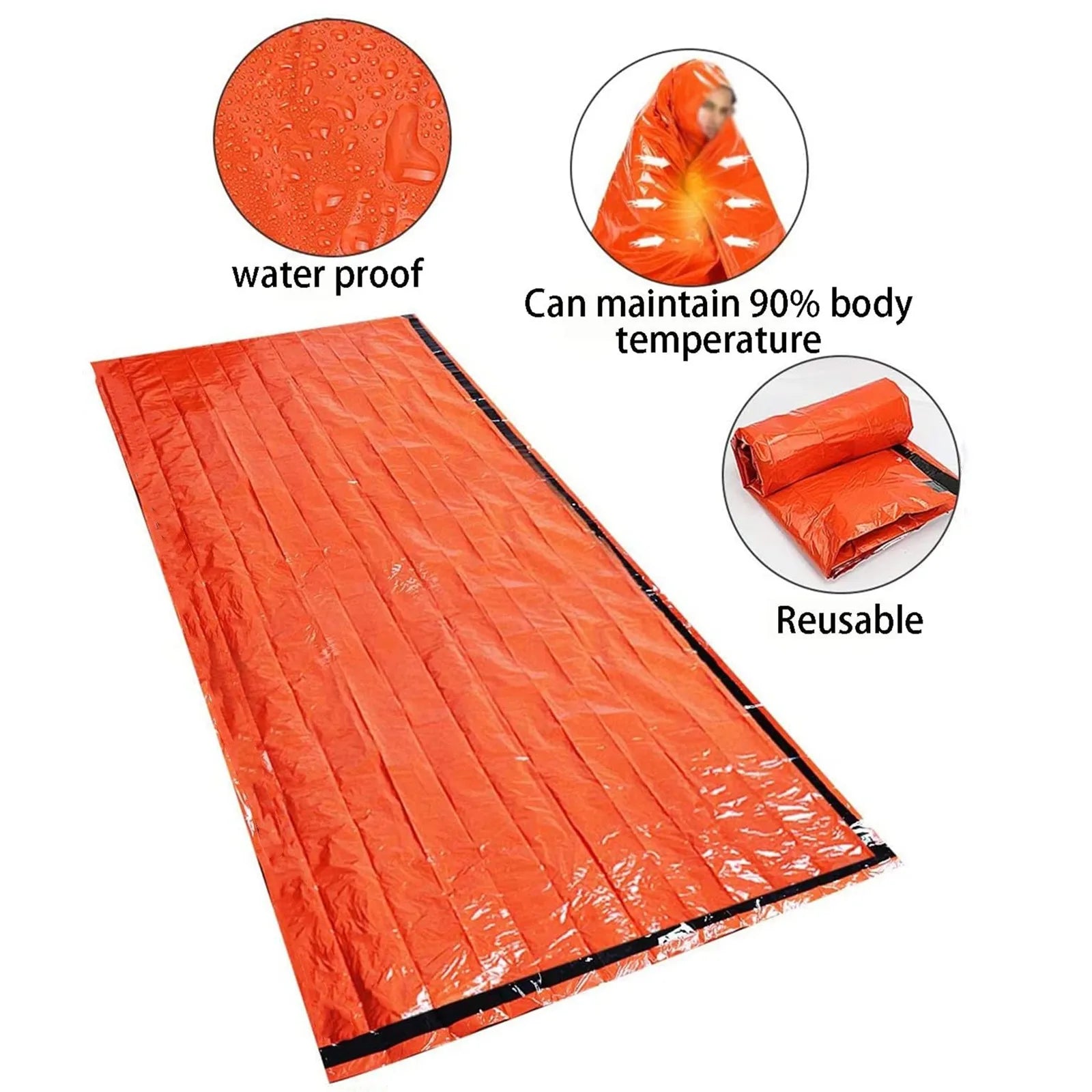 Portable Waterproof Emergency Survival Sleeping Bag Outdoor Edc Camping Gear Thermal Sack First Aid Rescue Kit Mylar Blanket-EXPROTAS