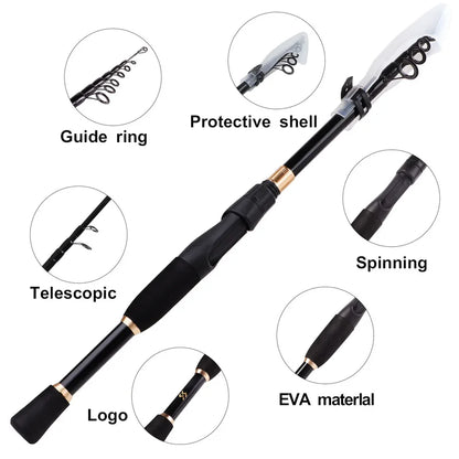 Telescopic Fishing Rod 1.8-2.4m Carbon Fiber Portable Spinning Pole