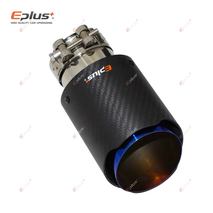EPLUS Matte Carbon Fiber Exhaust Tip Stainless Blue Universal Muffler Pipe