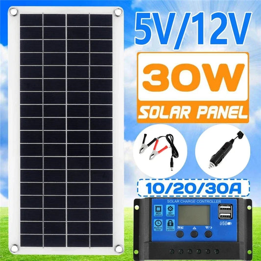 30W Battery Boat Charger Solar Panel 12V Dual USB Controller for RV