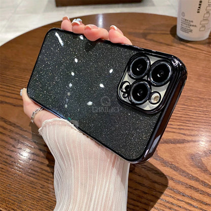 Square Glitter Plating Case for iPhone 11-16 Pro Max Mini XR XS Clear Cover