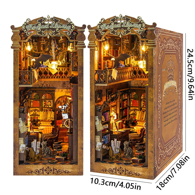 DIY Wooden Book Nook Mini Dollhouse 3D Puzzle Kit Bookshelf Insert Decor Gift - EXPROTAS