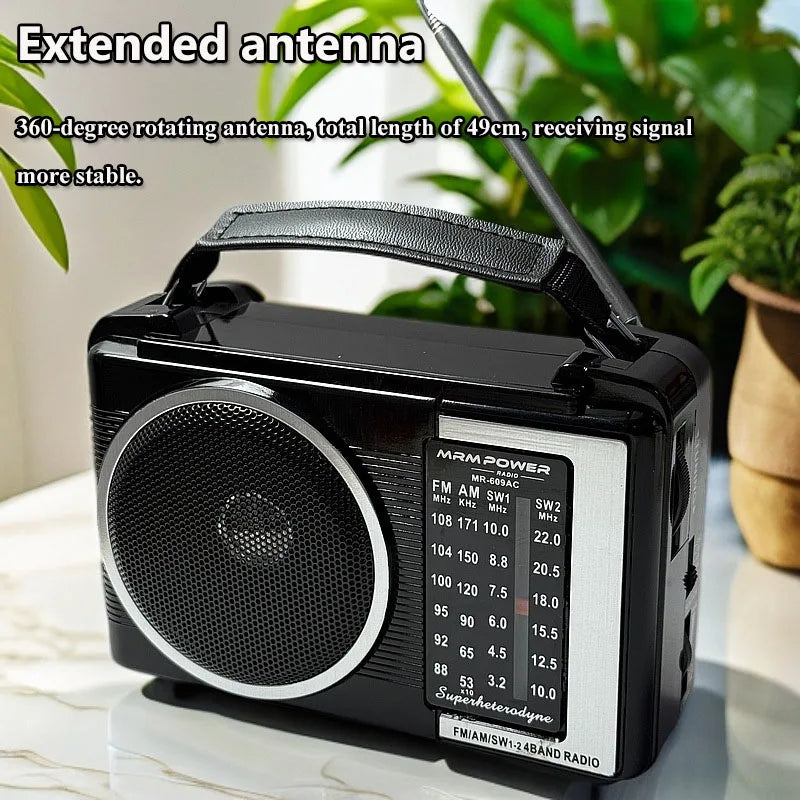 Portable Retro Radio with Loudspeaker Retractable Antenna AM FM Shortwave
