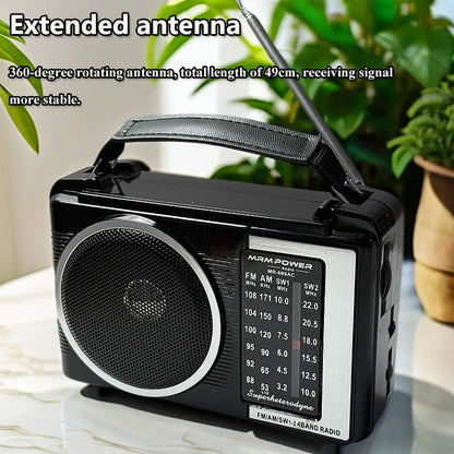 Portable Retro Radio with Loudspeaker Retractable Antenna AM FM Shortwave