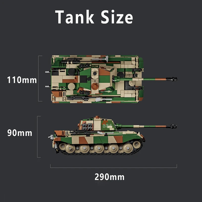 WW2 German King Tiger Heavy Tank Building Blocks Military Brick Model Toy Set