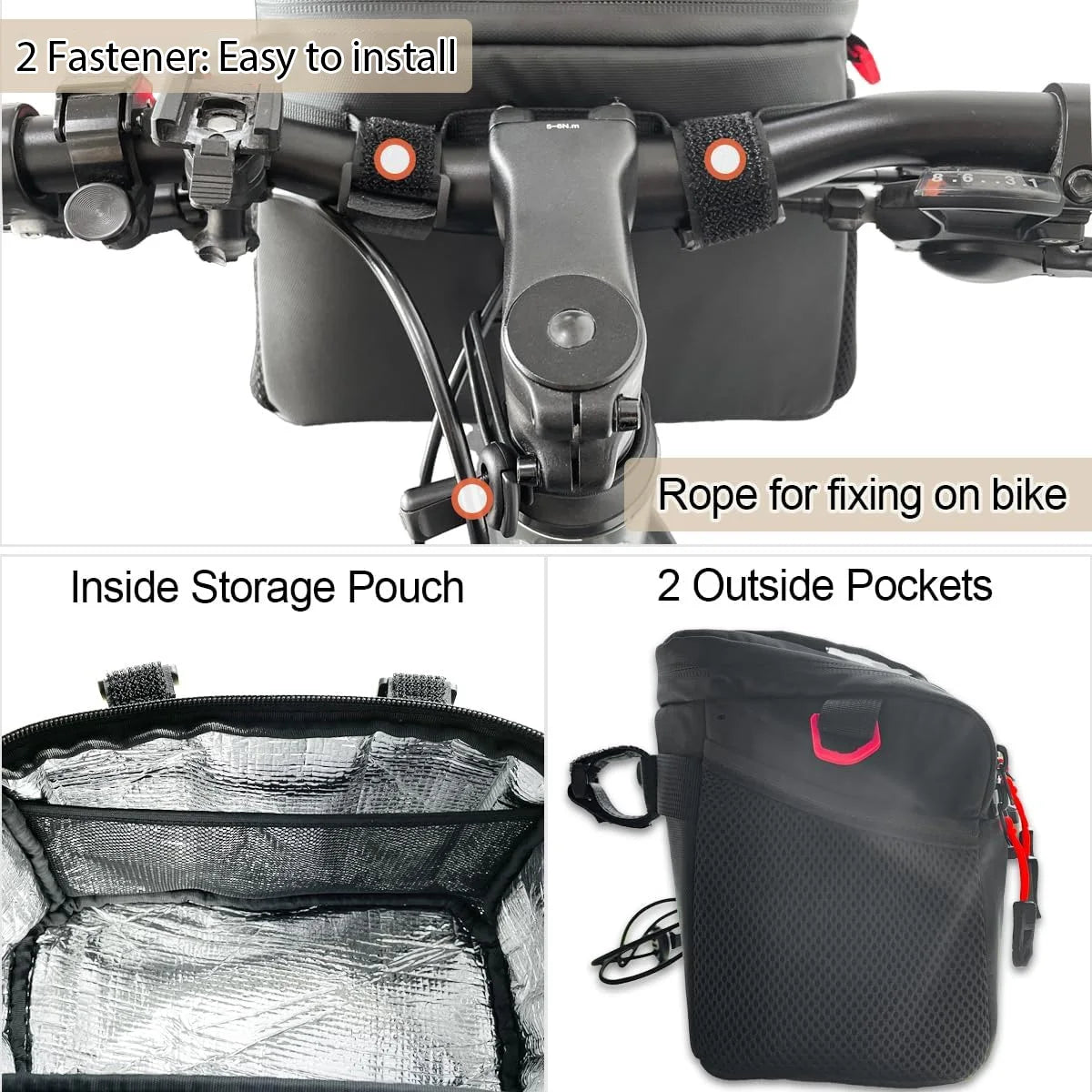 Bicycle Handlebar Bag Insulated 4.5L Storage Bike Accessory Panniers