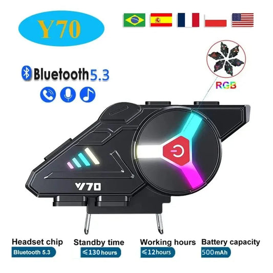 Motorcycle Helmet Bluetooth Headset V5.3 with RGB Lights IPX6 Dual Phone Pairing