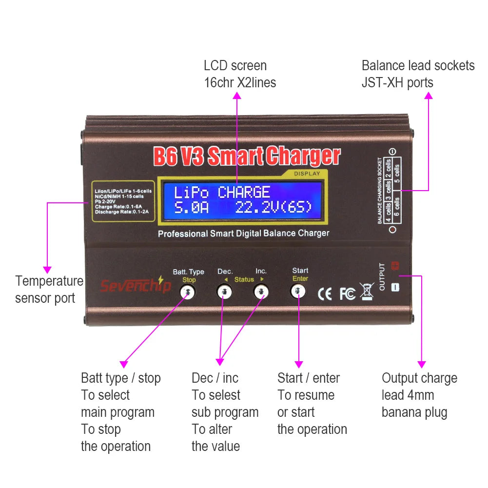 iMAX B6 V3 RC Charger | 80W LiPo/Li-Ion/NiMH Battery Digital Balance Adapter