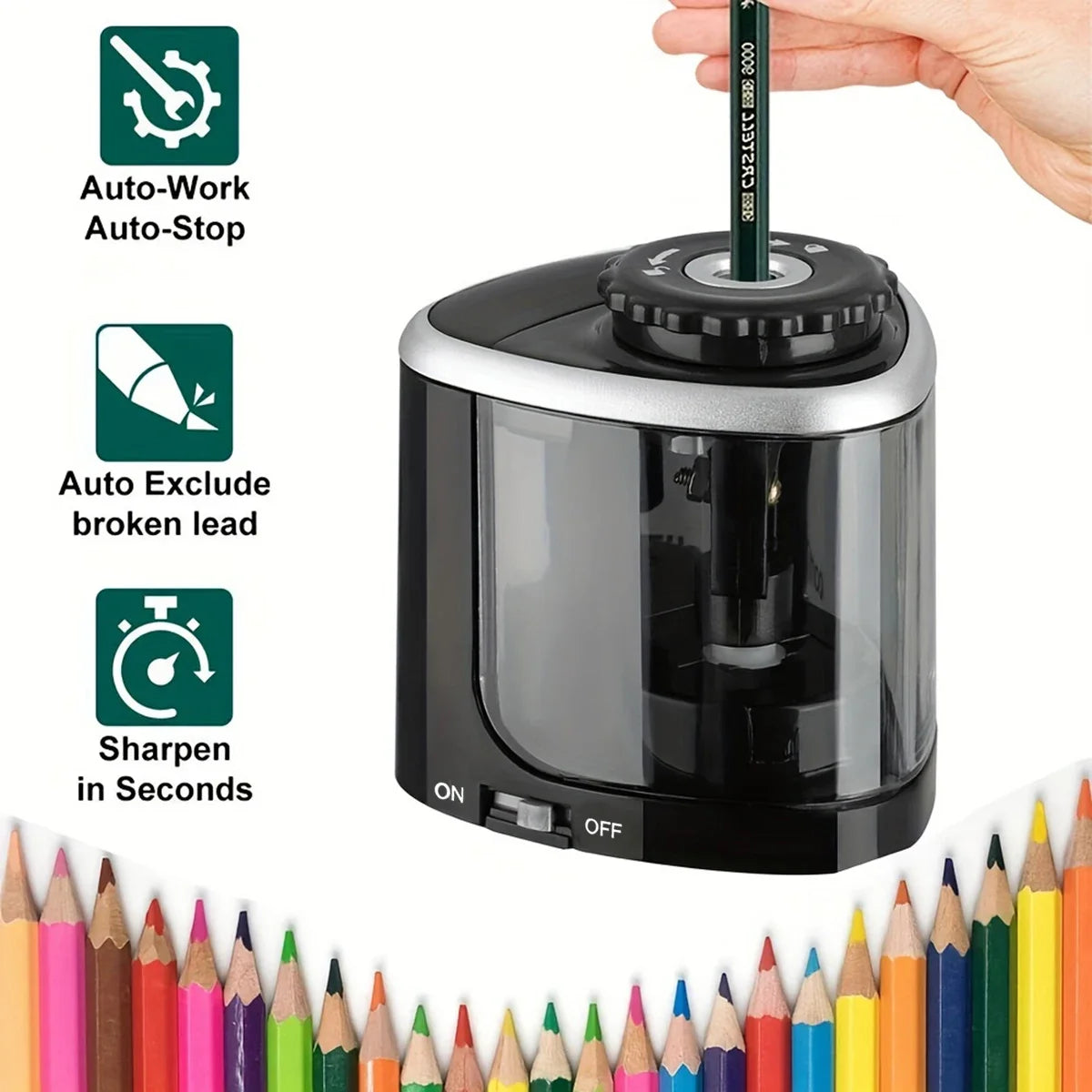Desktop Automatic Pencil Sharpener Electric for 6-8mm Pencils School Office