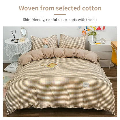 Cotton Duvet Cover 100% Cotton Bedding Set with Plaid Stripe 1 Duvet 2