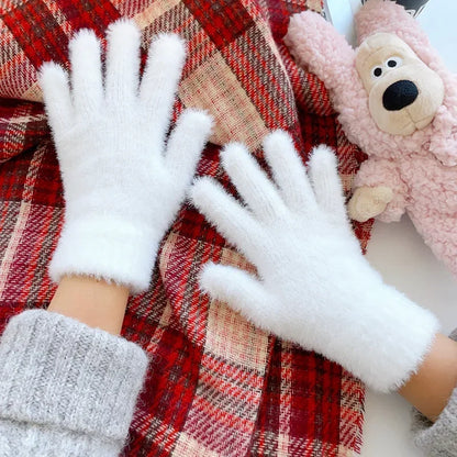 Warm Women Mink Velvet Finger Gloves Plush Five Finger Mittens Winter