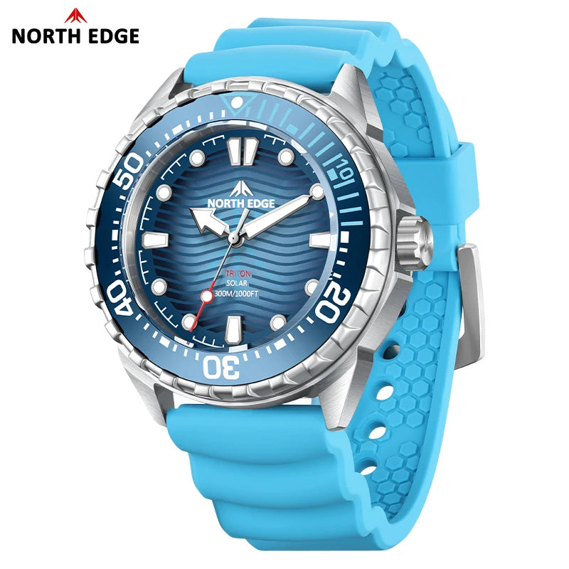 NORTH EDGE TRITON 2025 Solar Dive Watch Men 300M Waterproof Stainless Steel