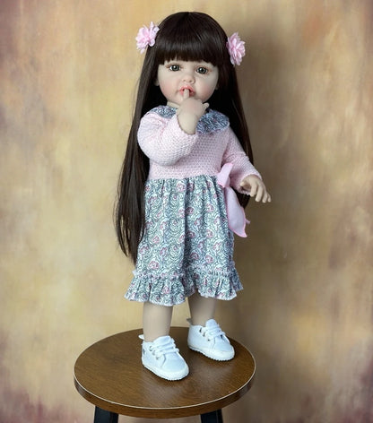 BZDOLL 55CM 22Inch Can Stand Reborn Baby Lifelike Girl Doll Full Soft Silicone Body Princess Toddler Bebe Birthday Gift-EXPROTAS