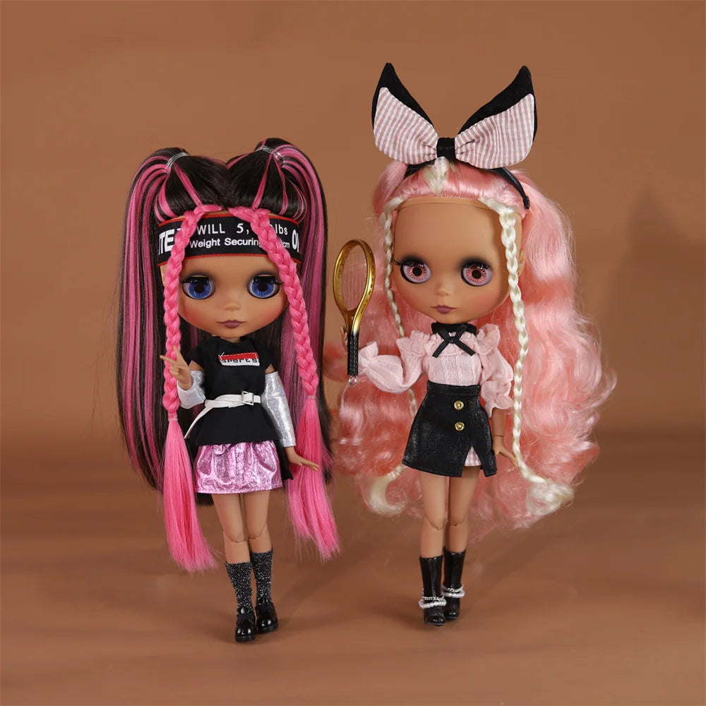 ICY DBS Blythe Doll Black Skin Joint Body Colourful Hair 1/6 BJD Dress Up
