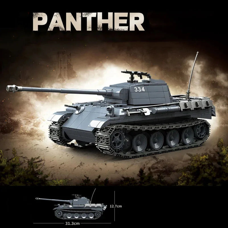WW2 German Panther G Late Tank Building Blocks Military Brick Model Toy Set