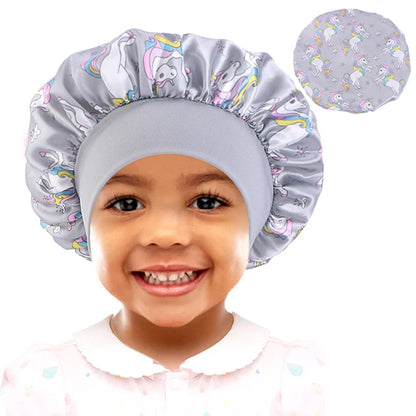Curly Hair Adjustable Kids Satin Bonnet Sleep Cap Cartoon Hat for Baby