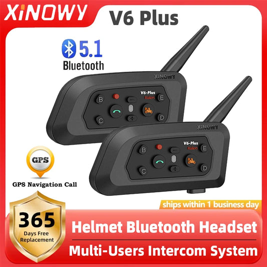 XiNOWY V6 Plus Motorcycle Bluetooth Intercom Helmet Headset 1200m Waterproof 6 Riders