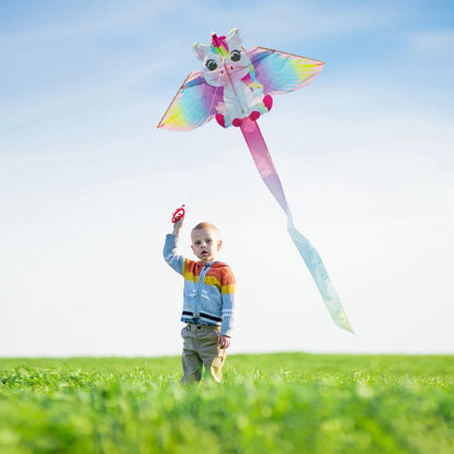 Unicorn Kite 50m String Easy Fly for Kids Beginners Pink Large