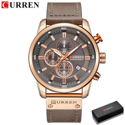 Curren Mens Watch Waterproof Quartz Chronograph Leather Strap 8291