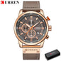 Curren Mens Watch Waterproof Quartz Chronograph Leather Strap 8291