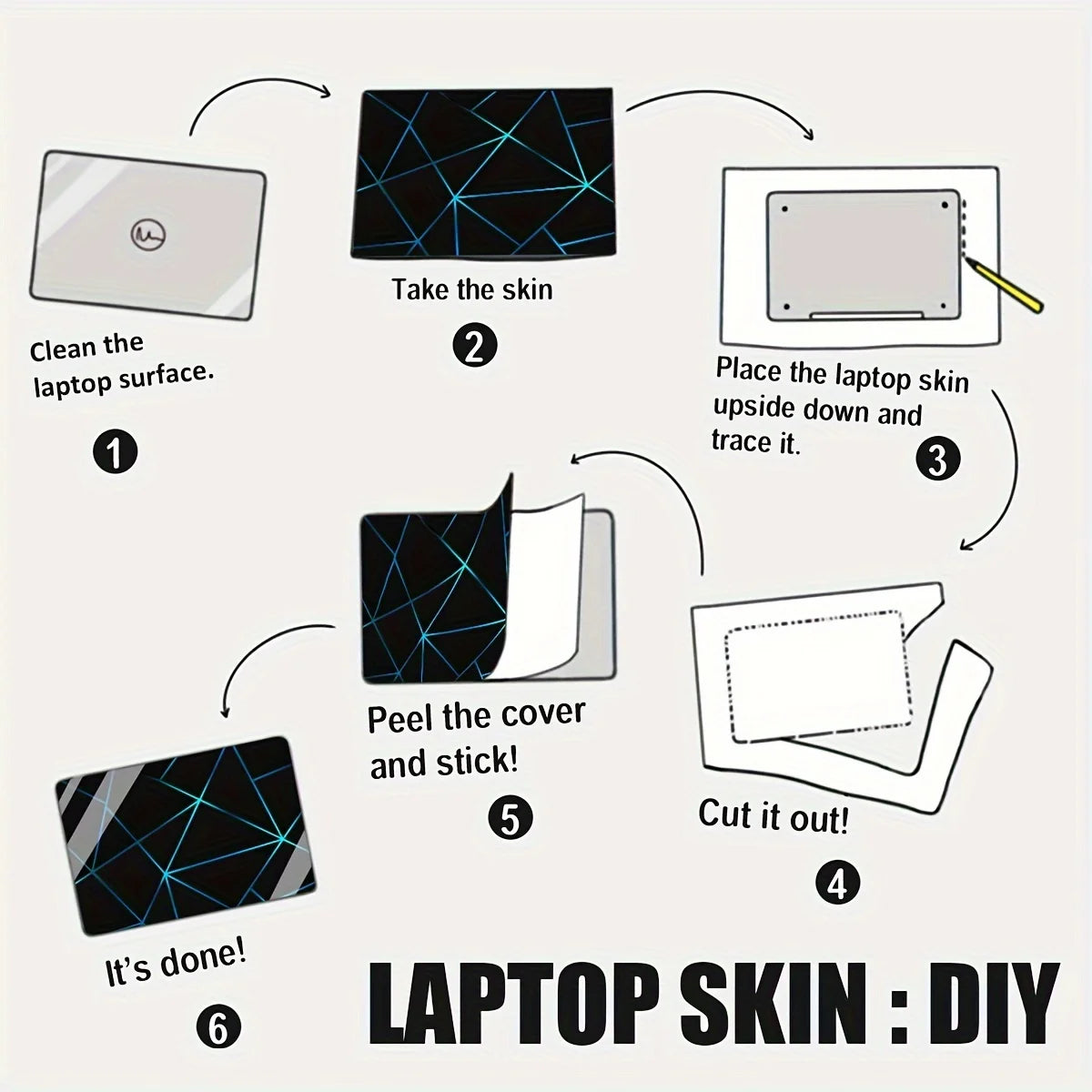 Vinyl Laptop Skin Sticker Wrap for Macbook, HP, Lenovo, Dell, ASUS - 2Pcs