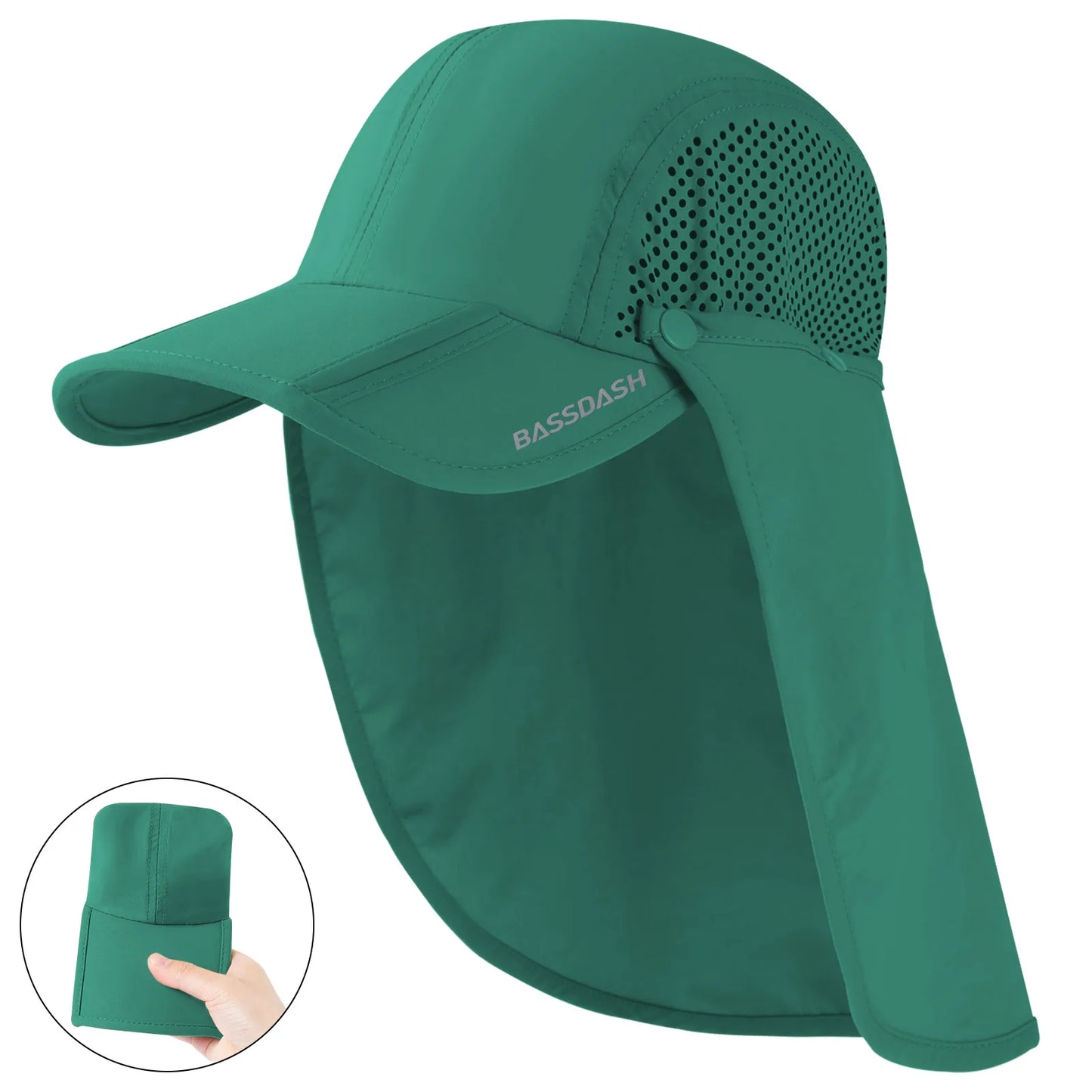 BASSDASH UPF 50+ Fishing Hat Foldable Cap with Removable Neck Flap