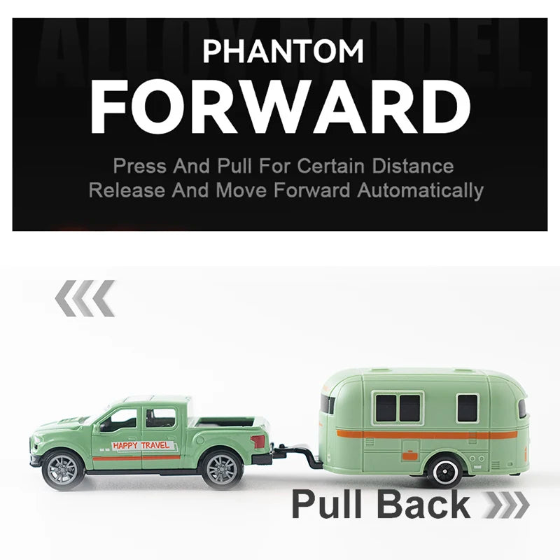1:64 Alloy Diecast Pickup Caravan Car Miniature Model Pull Back Toy