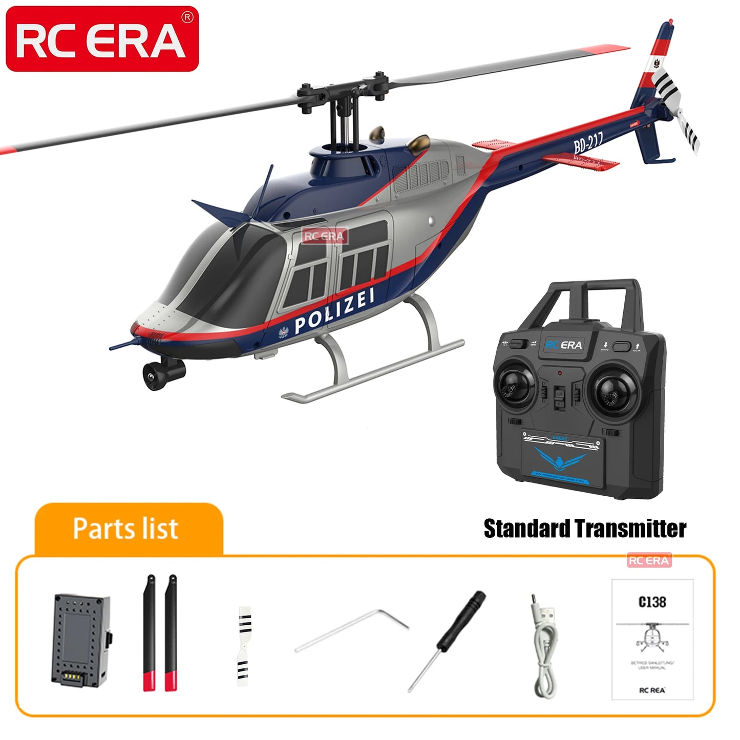 RC ERA C138 Bell 206 Helicopter 4CH 6-Axis Gyro Altitude Hold RTF Adult Hobby