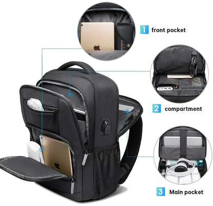 Waterproof Travel Bag Backpack USB Port Fits 15.6" Laptop Unisex