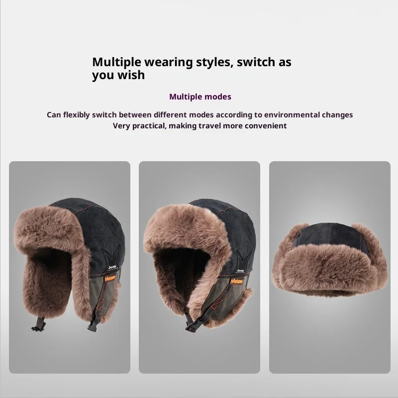 1pc Winter Warm Trapper Hat Russian Ski Cap for Men Aviator Ear Flap
