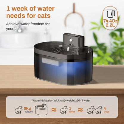 2.2L Automatic Pet Water Fountain Induction Cat Dog Silent Drinking Bowl