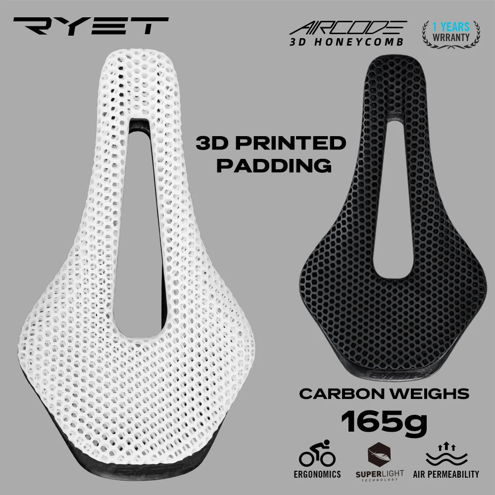 RYET 3D Printed Carbon Saddle Ultralight Hollow Breathable for MTB Gravel Road
