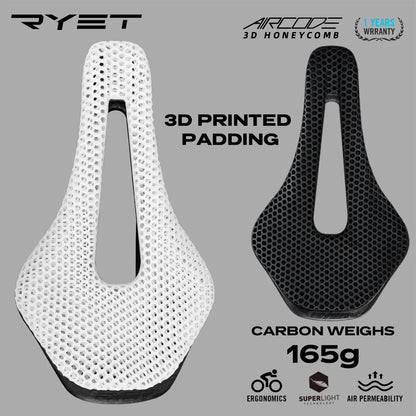 RYET 3D Printed Carbon Saddle Ultralight Hollow Breathable for MTB Gravel Road