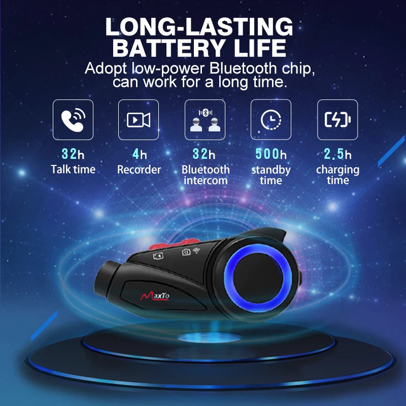 Maxto M3S Motorcycle Helmet Bluetooth Intercom 1440p DVR WiFi Camera Headset