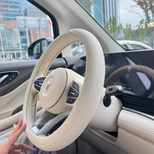 Napa Leather Steering Wheel Cover 14.5-15 Inch Breathable Non-Slip Patchwork