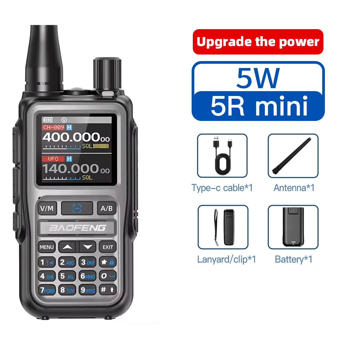 1PC Baofeng Walkie Talkie Long Range Radio 5RMINI Type-C Charger 1600mAh