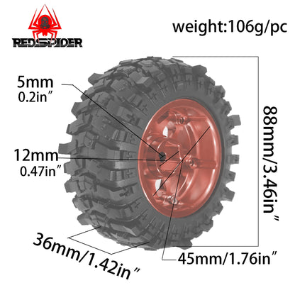 1.9 Beadlock Wheels & 88mm Tires for 1/12 RC Crawler MJX H12Y MN128 LC79