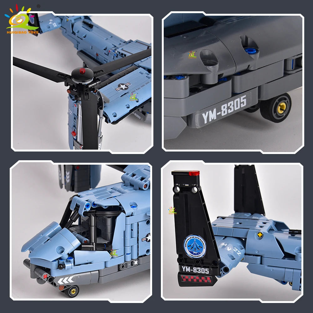 1389PCS Building Block V-22 Tiltrotor Helicopter Model Toy Set