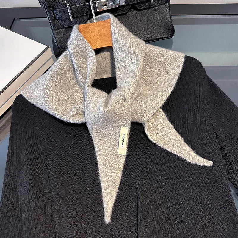 Korean Triangle Scarf Women Wool Knitted Triangular Headscarf Warm Shawl
