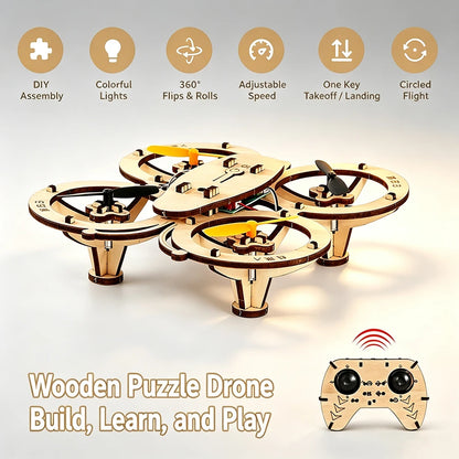 Wooden Drone Toy Remote Quadcopter STEM Educational 360 Degree Flipping