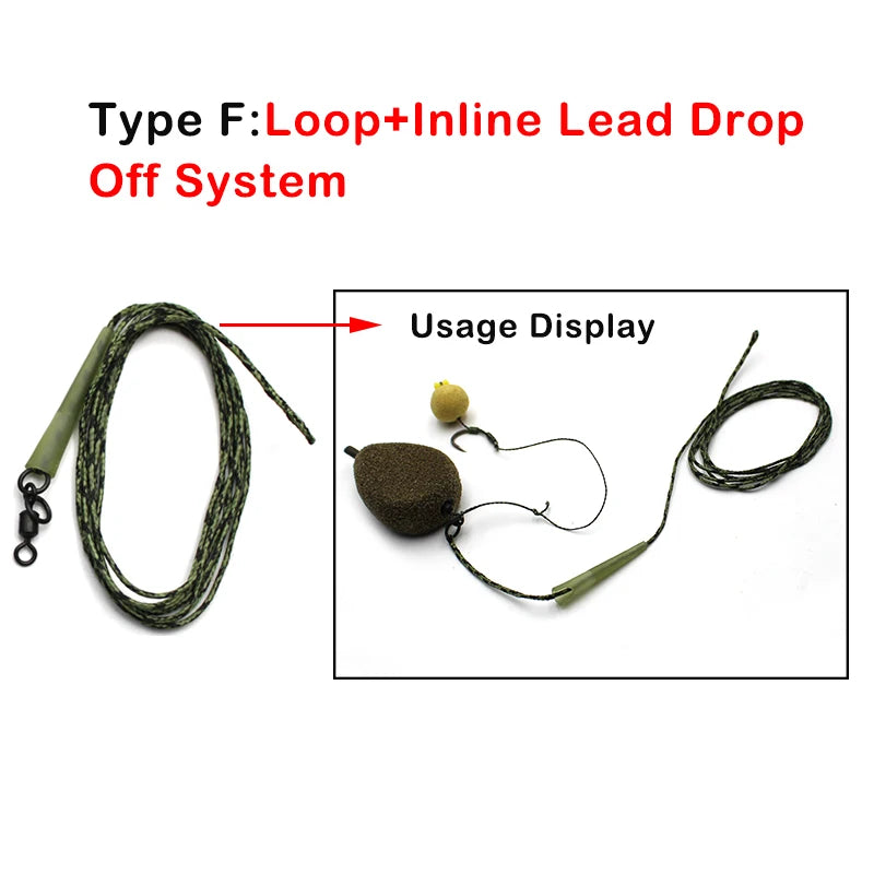 Carp Ready-Tied Leadcore Leader with Drop-Off Lead Clip & QC Swivel