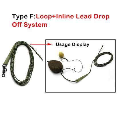 Carp Ready-Tied Leadcore Leader with Drop-Off Lead Clip & QC Swivel