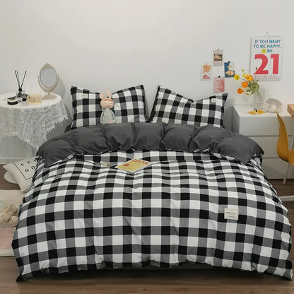 Cotton Duvet Cover 100% Cotton Bedding Set with Plaid Stripe 1 Duvet 2