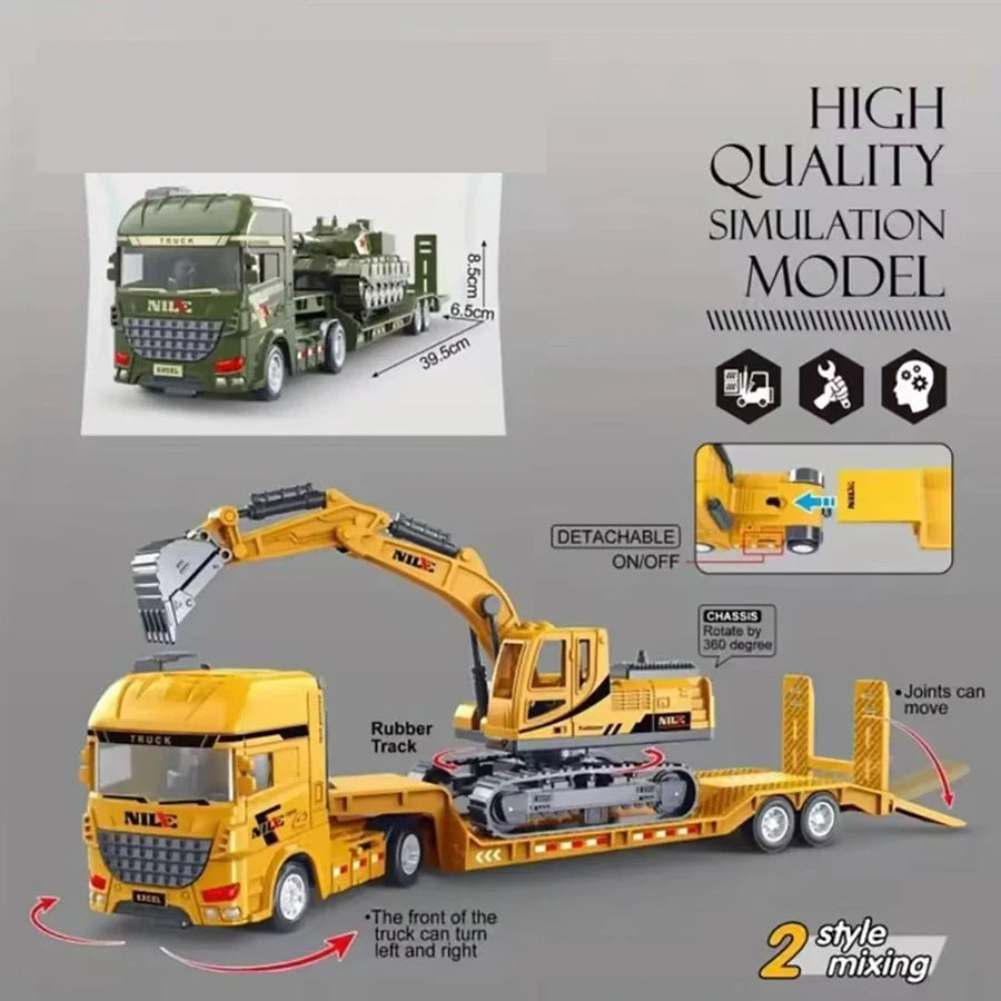 1pcs Scale-carrier Container Engineering Vehicle Excavator Transport Truck Model