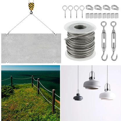 15/30M PVC Coated Steel Wire Rope Kit 304 Cable for Fence Balcony Garden