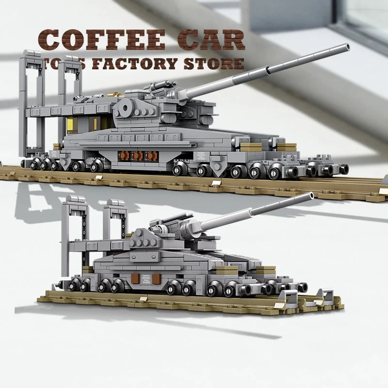 Army Railway Gun Building Blocks Military MOC Armoured Vehicle Brick Model Set
