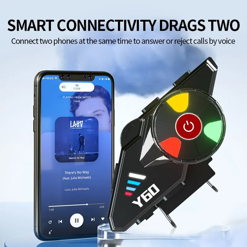 Y60 Motorcycle Helmet Bluetooth Headset V5.3 Waterproof with Handsfree Call Music
